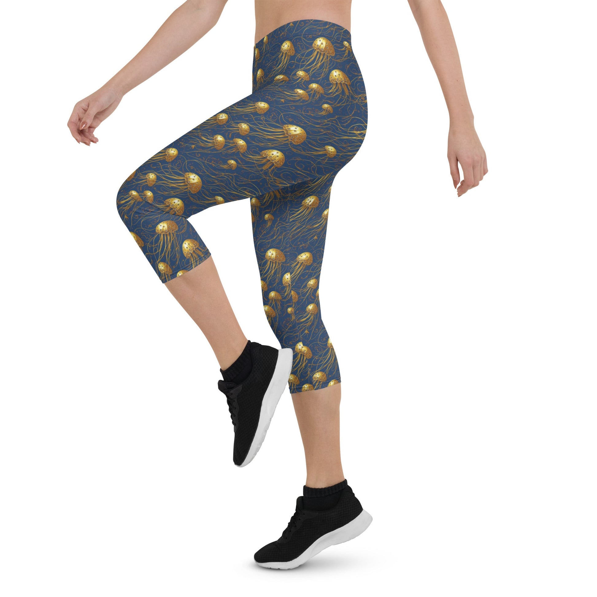 Capri Leggings - Blue and Gold Jellyfishes - by Jelly Kvlt