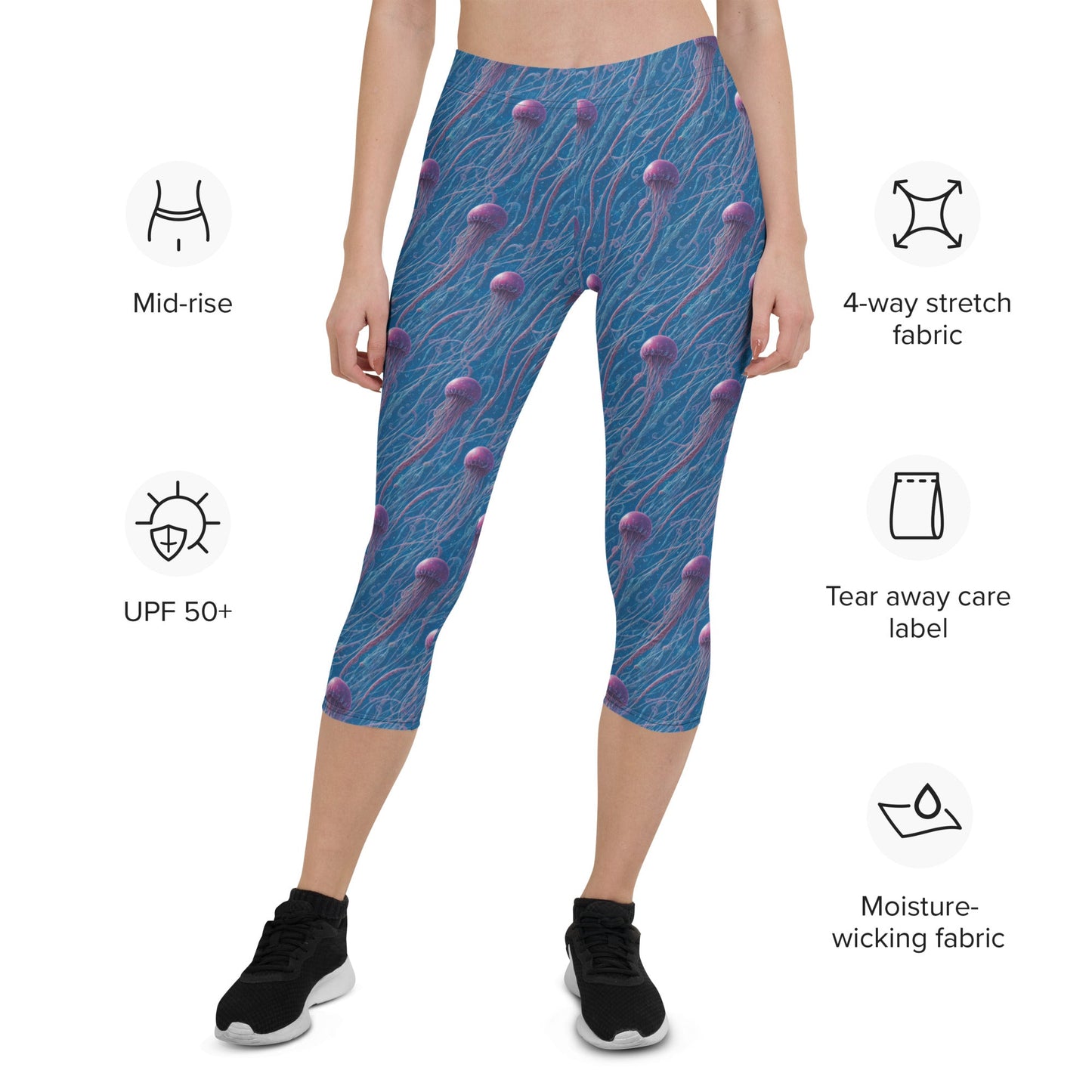 Capri Leggings - Blue and Violet Jellyfishes - by Jelly Kvlt