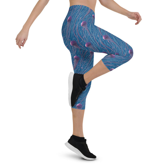 Capri Leggings - Blue and Violet Jellyfishes - by Jelly Kvlt