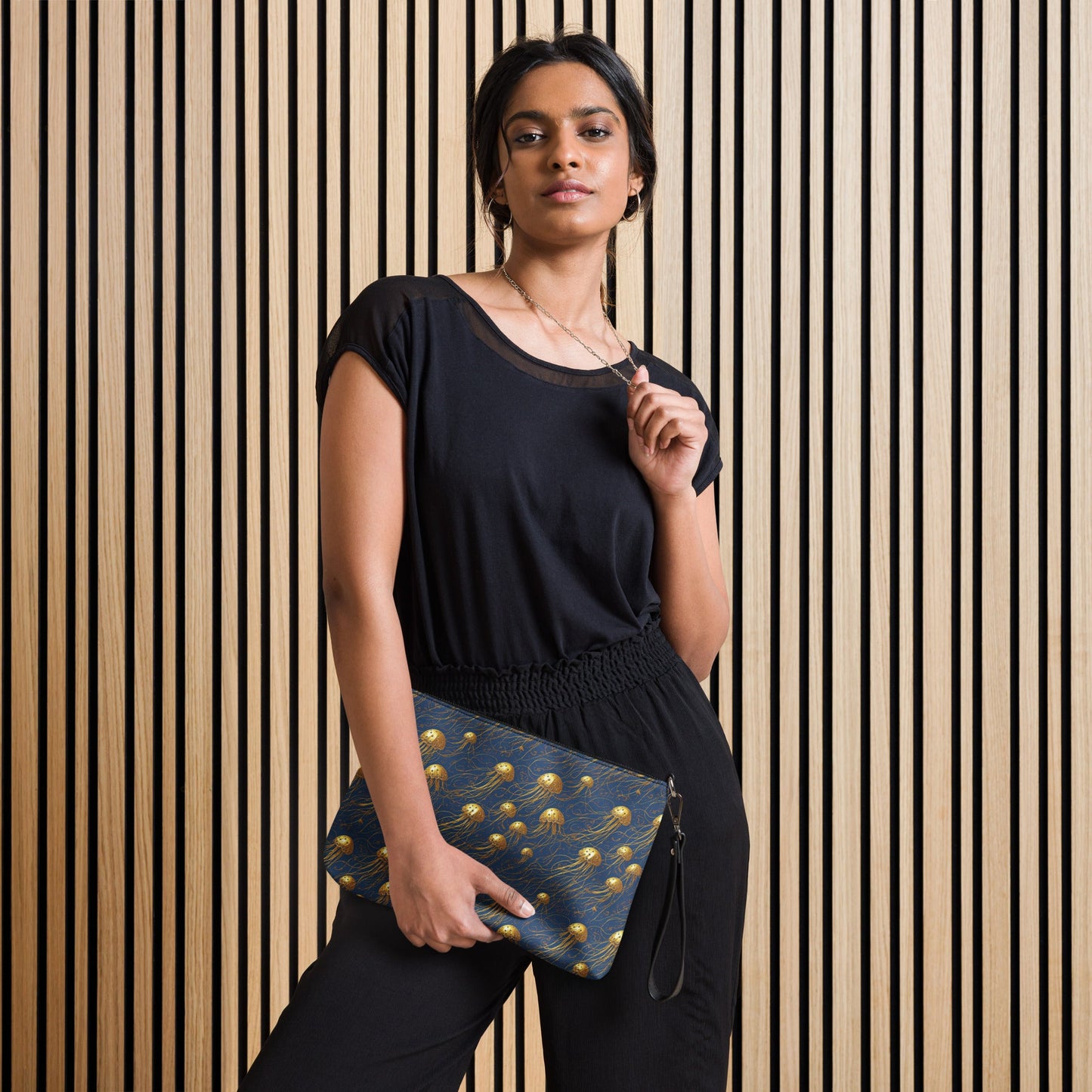 Crossbody bag - Blue and Gold Jellyfishes - by Jelly Kvlt