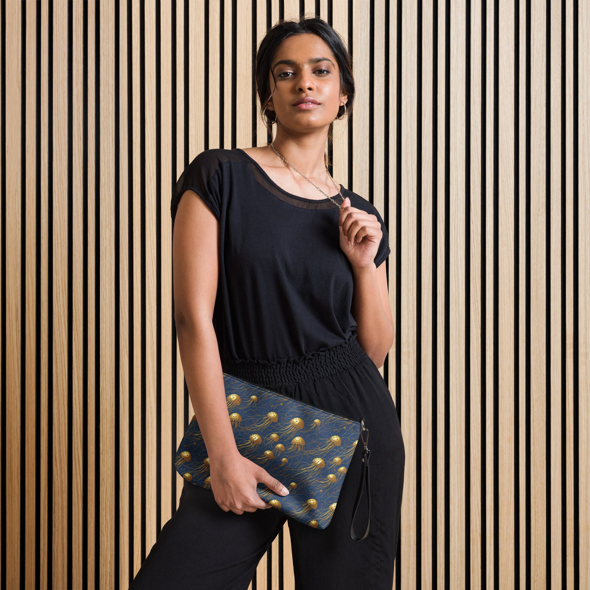 Crossbody bag - Blue and Gold Jellyfishes - by Jelly Kvlt