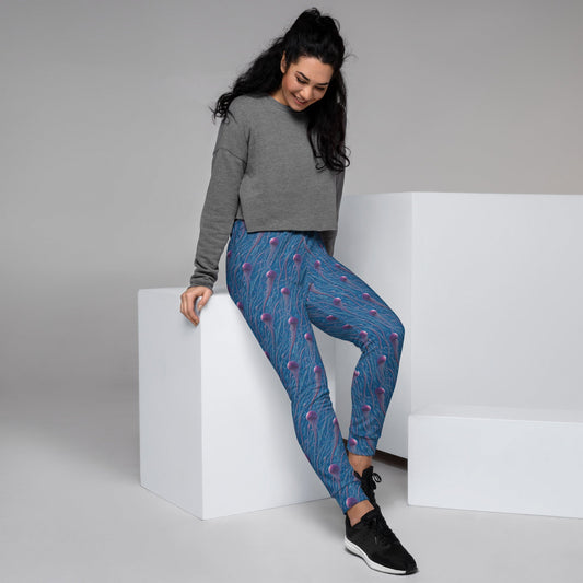 Women Sustainable Joggers Blue and Violet Jellyfishes | Eco Joggers by Jelly Kvlt