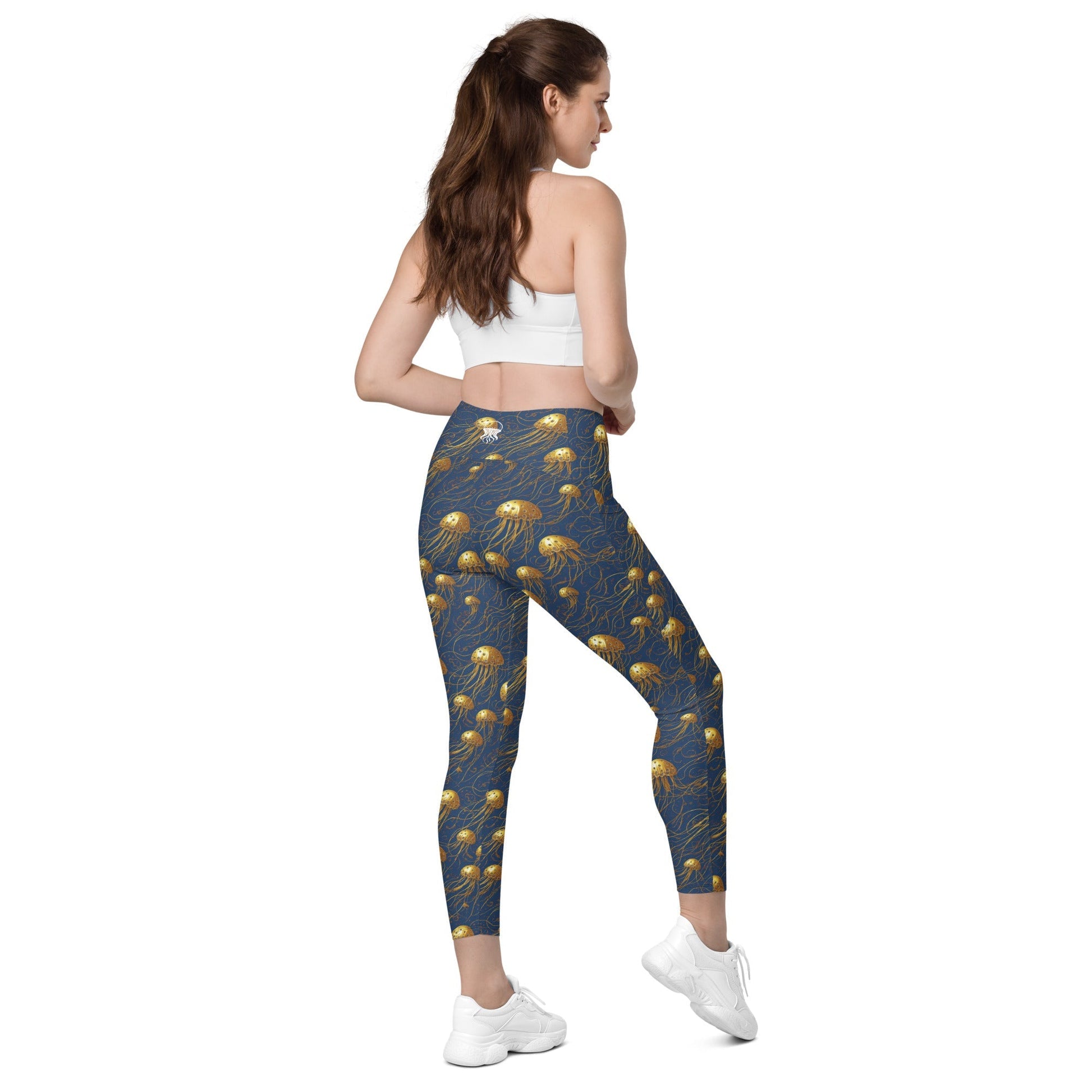 Leggings with Pockets - Blue and Gold Jellyfishes  | Jelly Kvlt