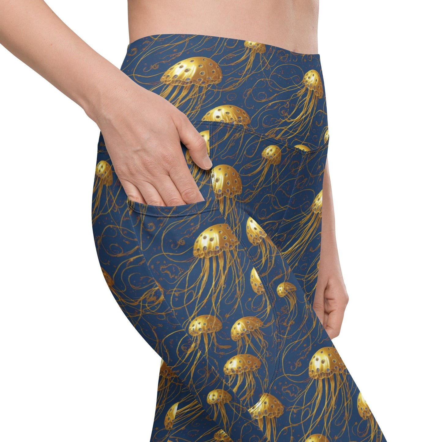 Leggings with Pockets - Blue and Gold Jellyfishes  | Jelly Kvlt