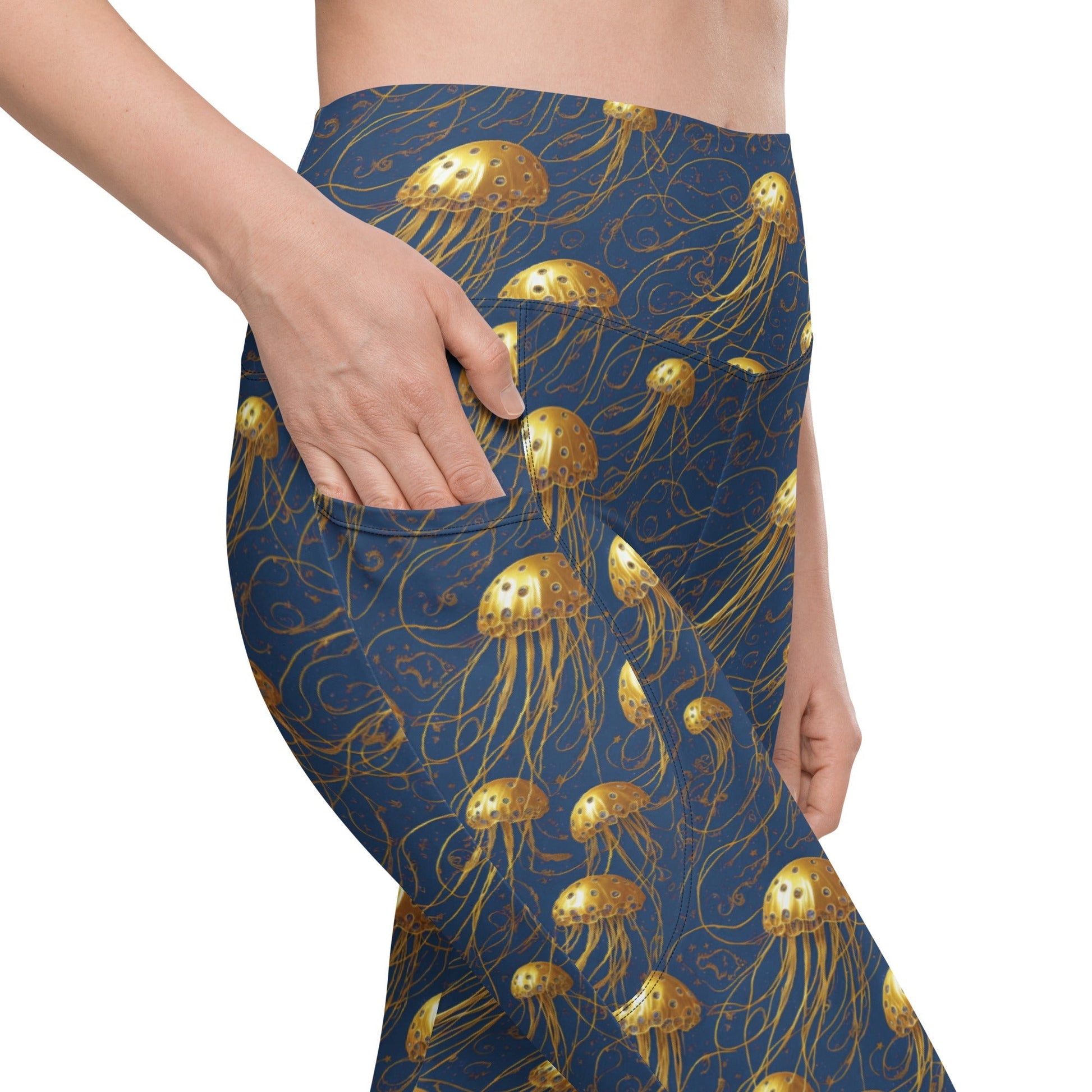 Leggings with Pockets - Blue and Gold Jellyfishes  | Jelly Kvlt