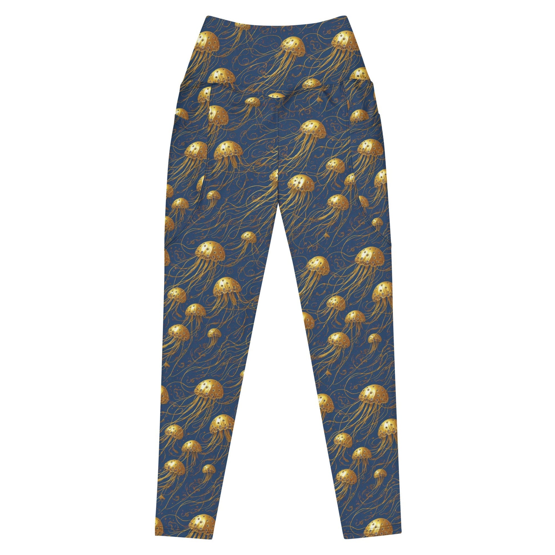 Leggings with Pockets - Blue and Gold Jellyfishes  | Jelly Kvlt