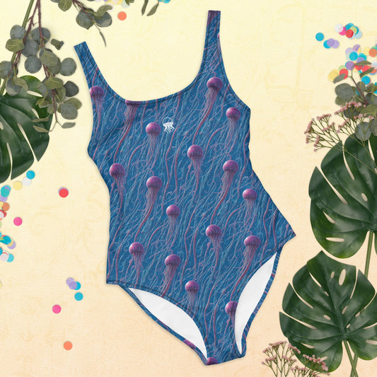 One-Piece Swimsuit - Blue and Violet Jellyfishes | Jelly Kvlt