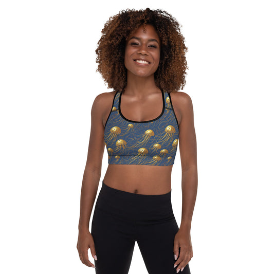 Padded Sports Bra - Blue and Gold Jellyfishes | Jelly Kvlt