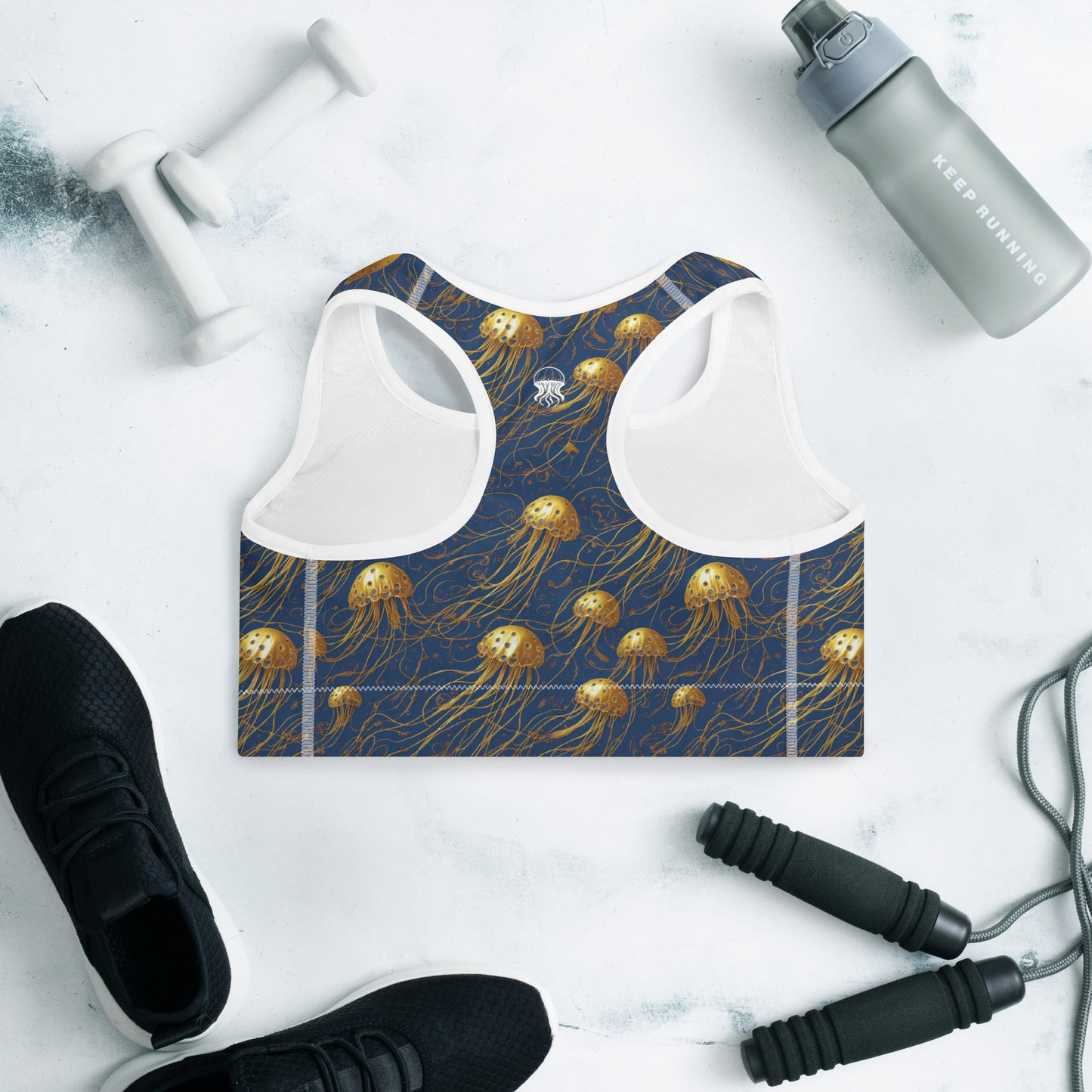 Padded Sports Bra - Blue and Gold Jellyfishes | Jelly Kvlt