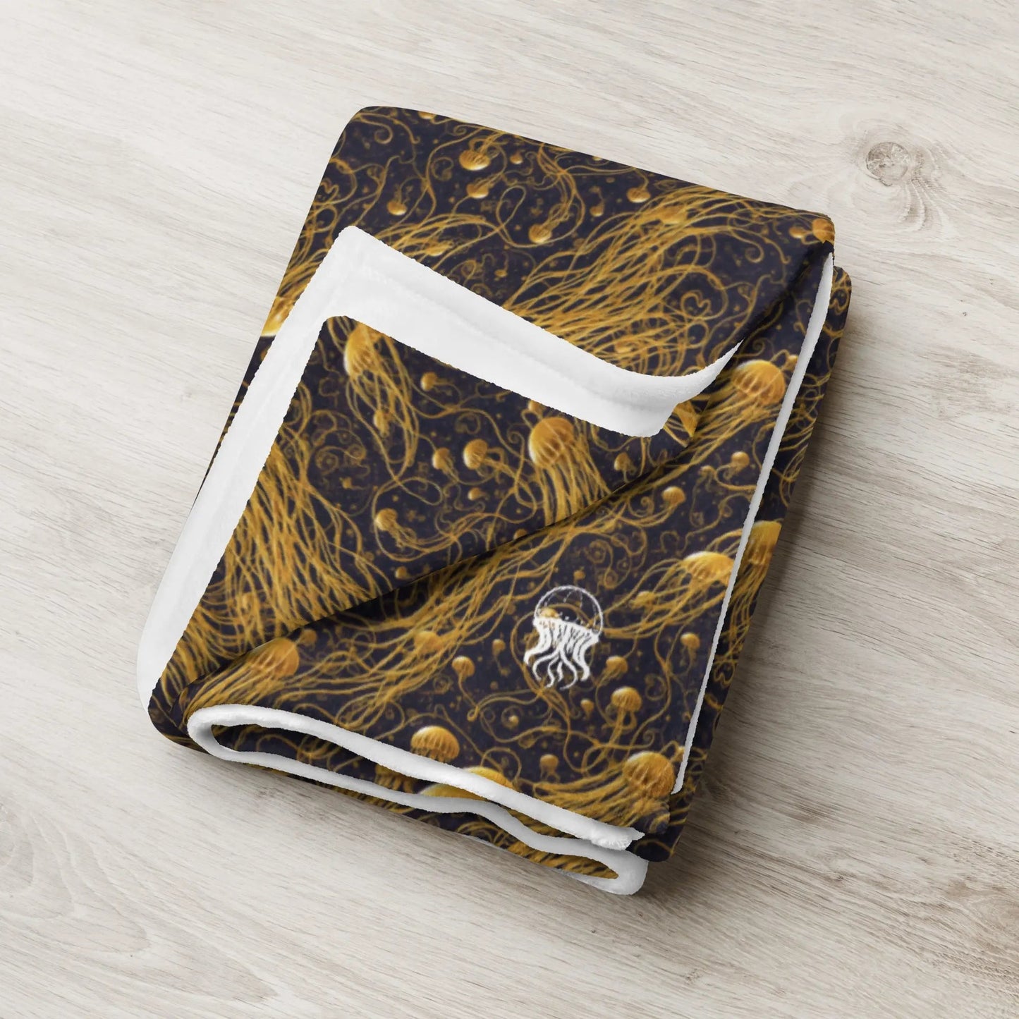 Black and Gold Jellyfishes Soft Fleece Blanket - by Jelly Kvlt