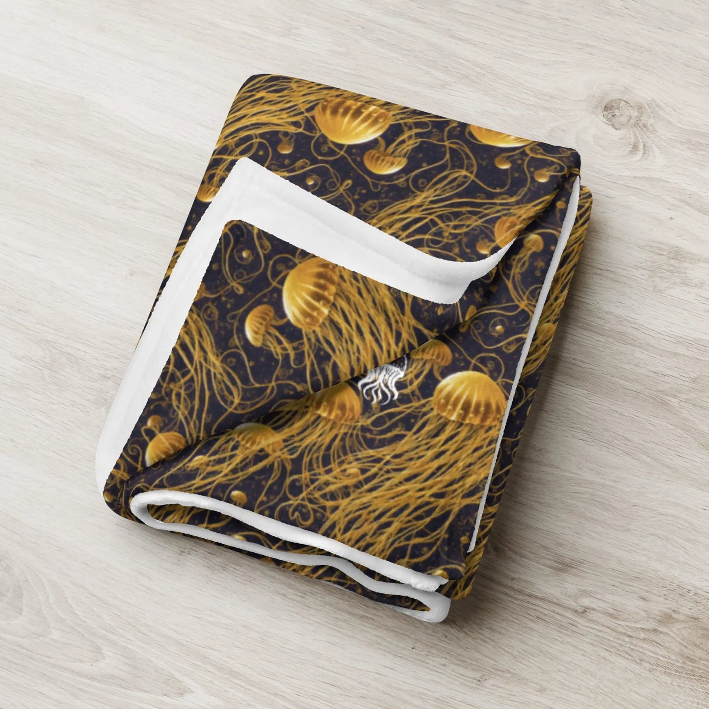 Black and Gold Jellyfishes Soft Fleece Blanket - by Jelly Kvlt