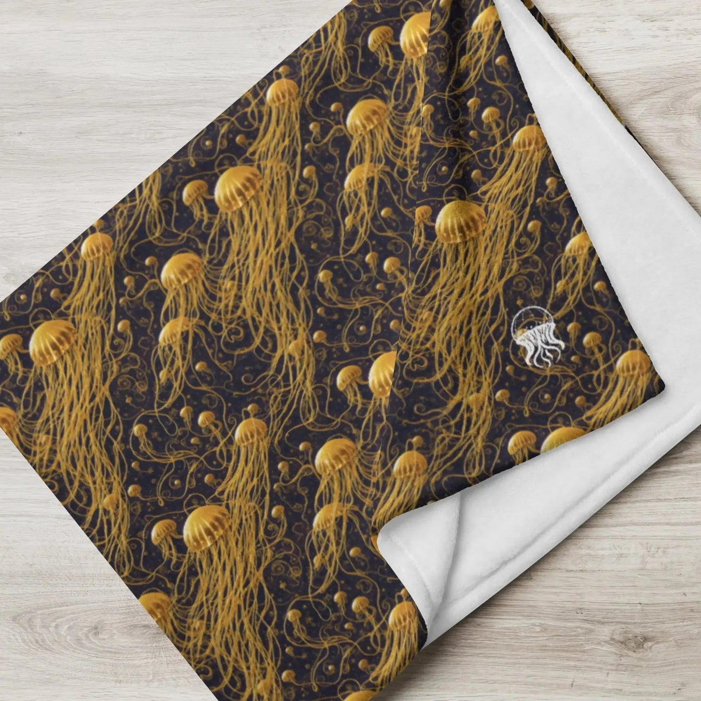 Black and Gold Jellyfishes Soft Fleece Blanket - by Jelly Kvlt