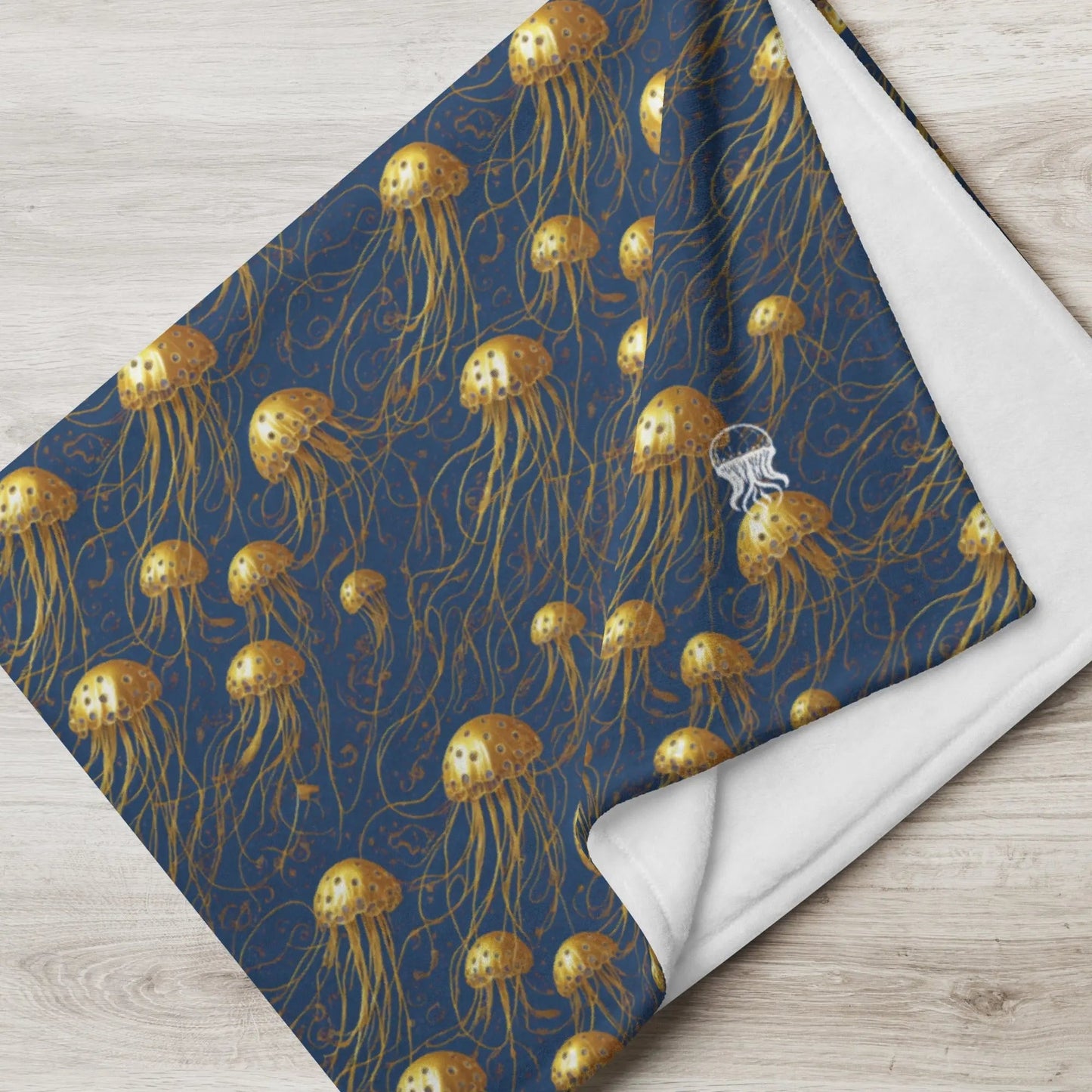 Blue and Gold Jellyfishes Soft Fleece Blanket - by Jelly Kvlt