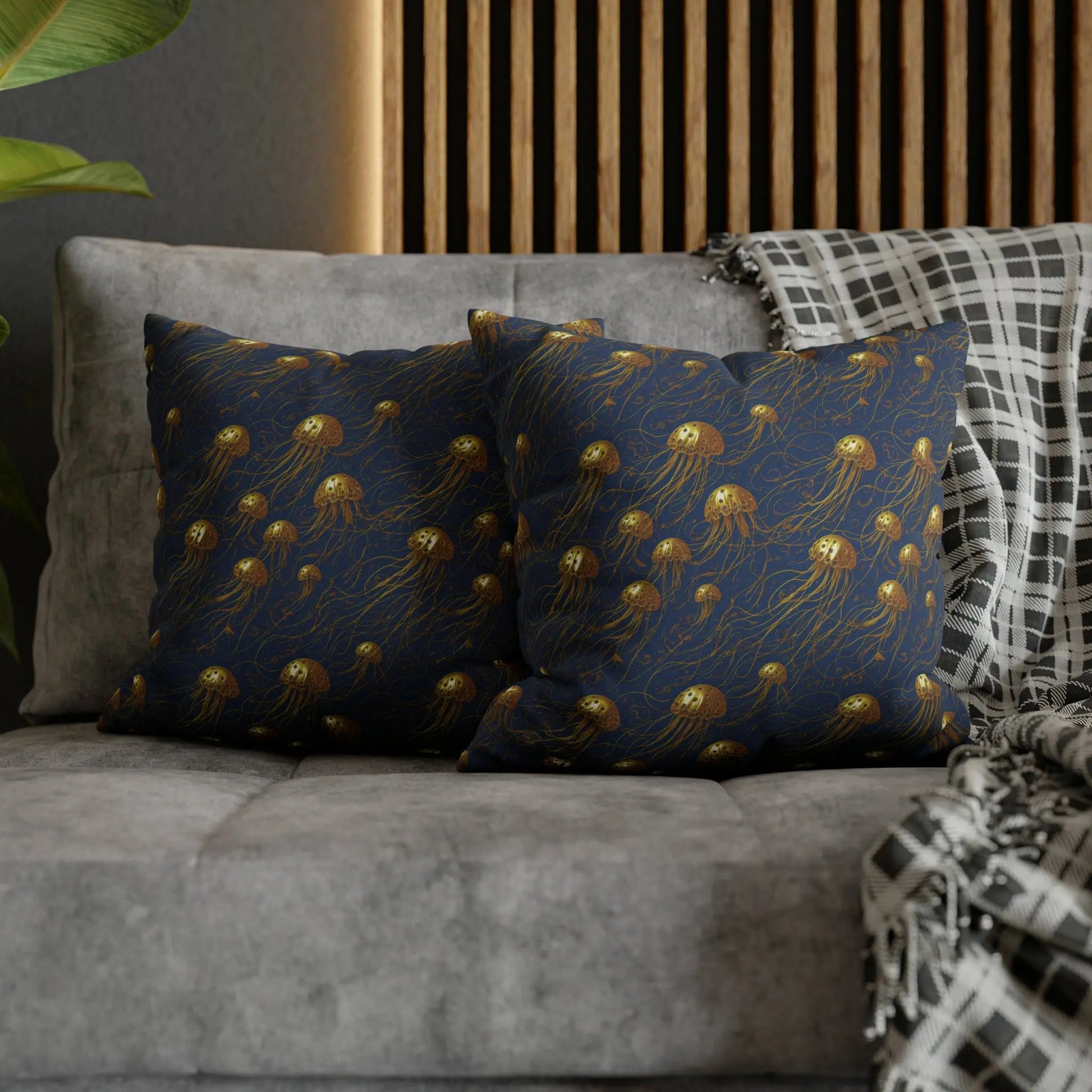 Jelly Kvlt -  Square Pillow Case - Blue and Gold Jellyfishes