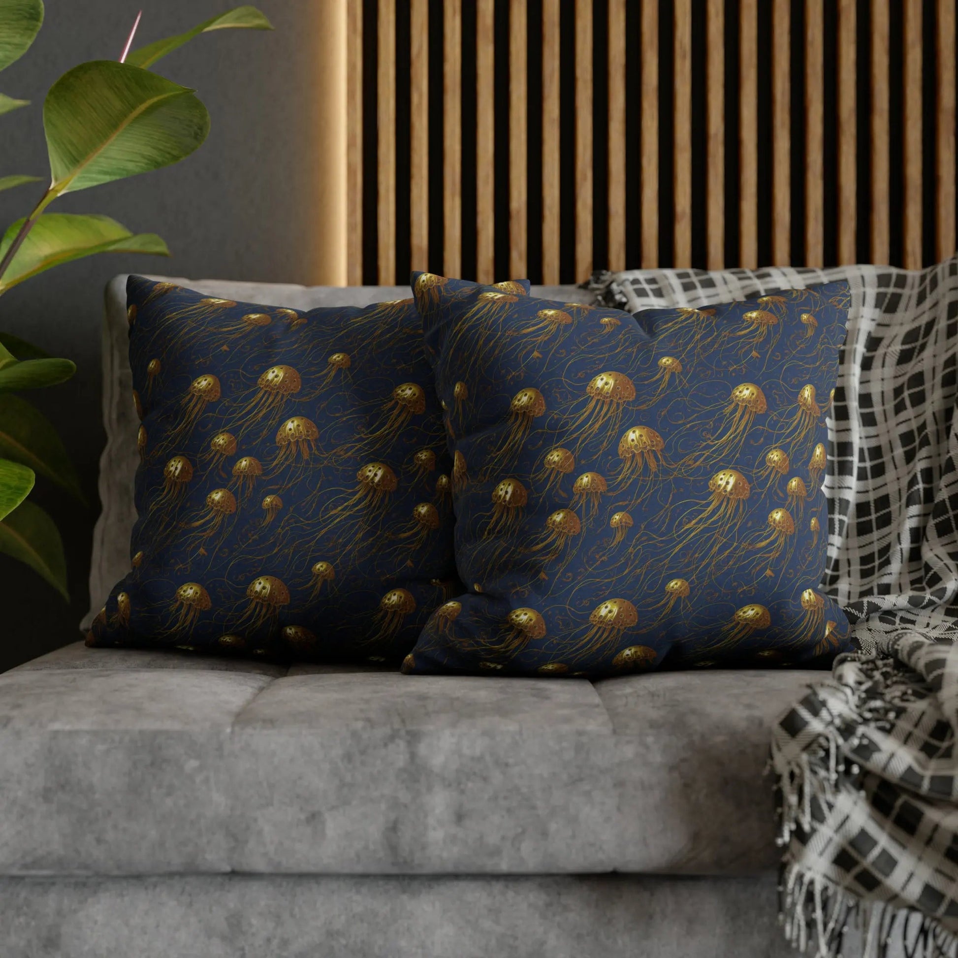 Jelly Kvlt -  Square Pillow Case - Blue and Gold Jellyfishes