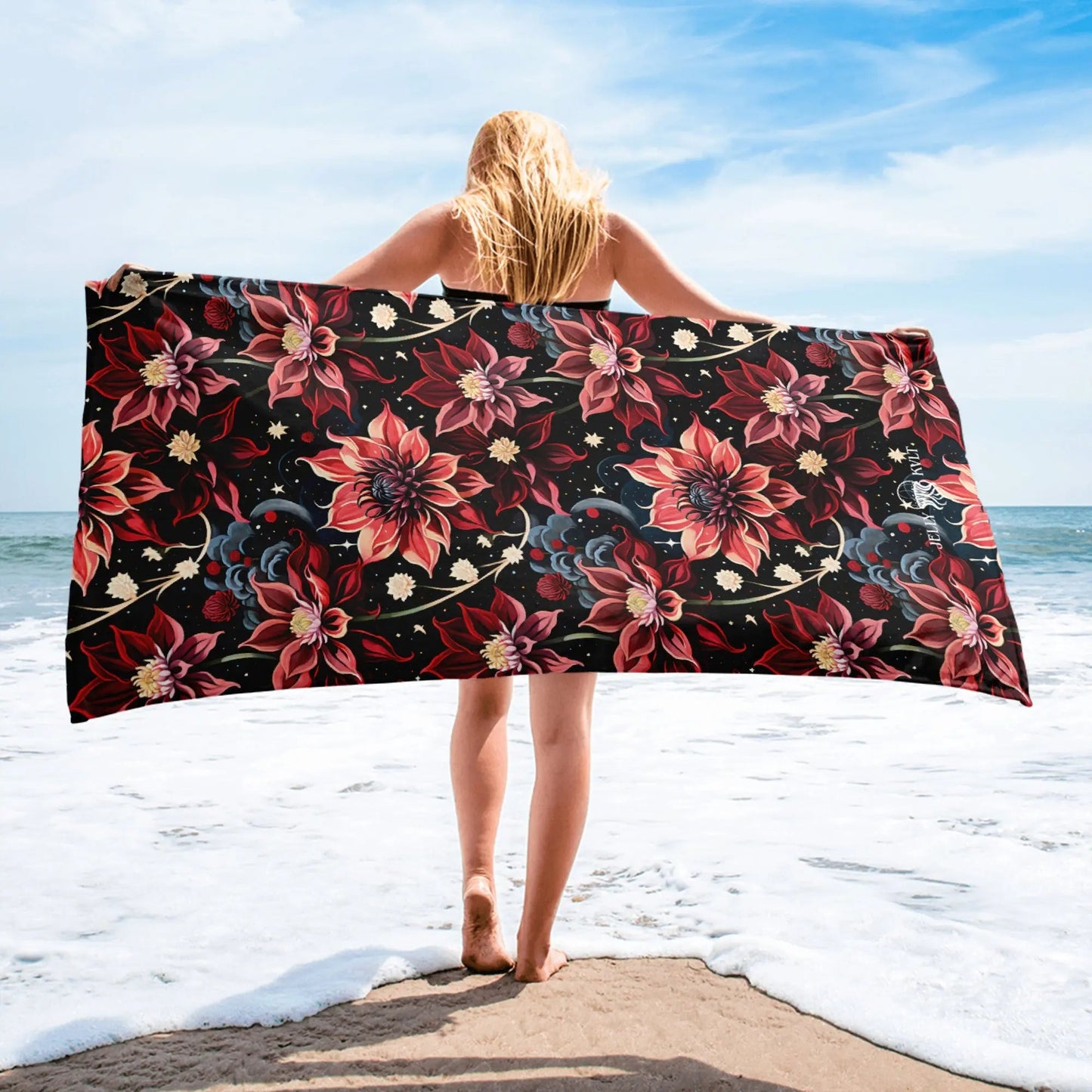 Twilight Dahlia Beach Towel