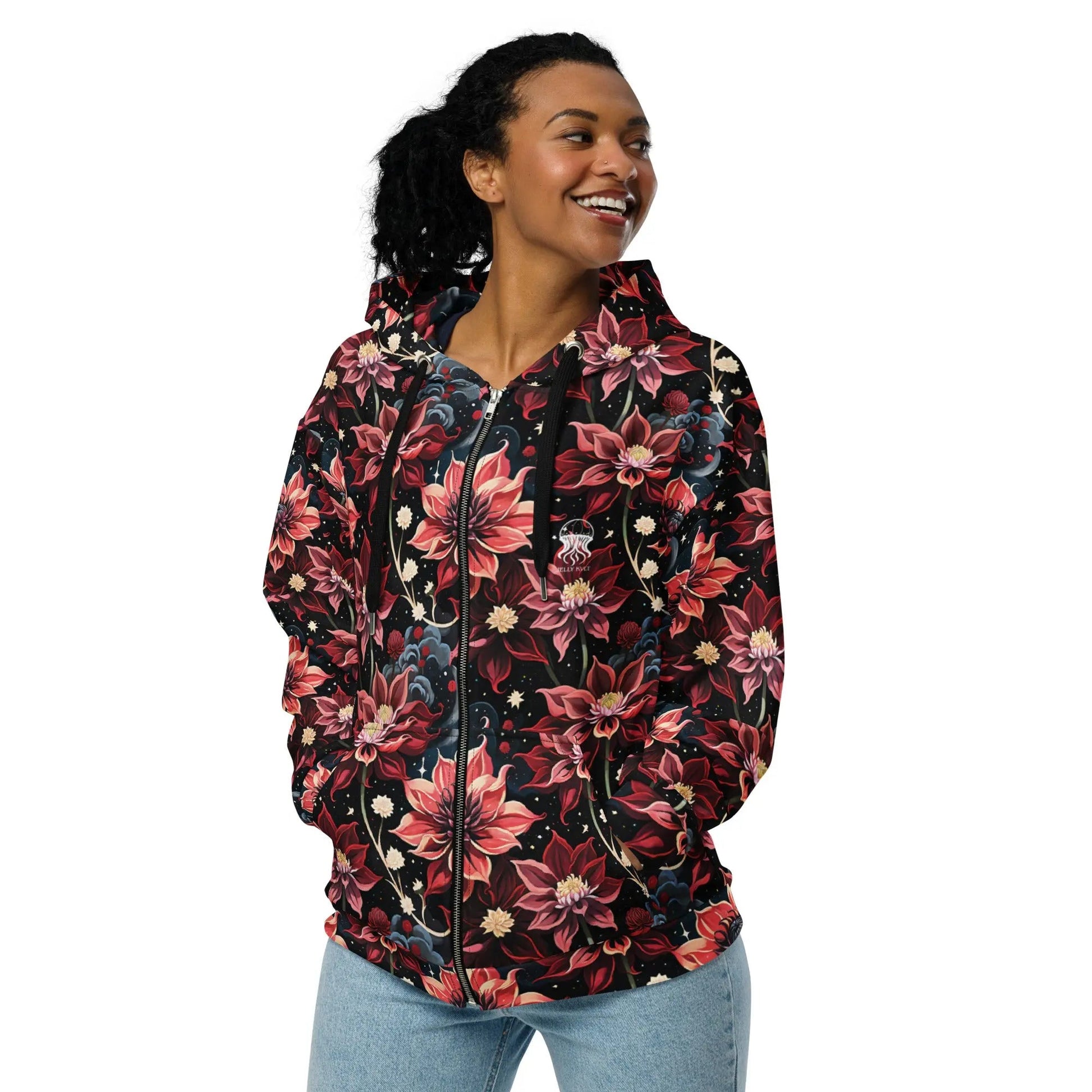 Twilight Dahlia Comfort Zip Hoodie | Soft & Stylish