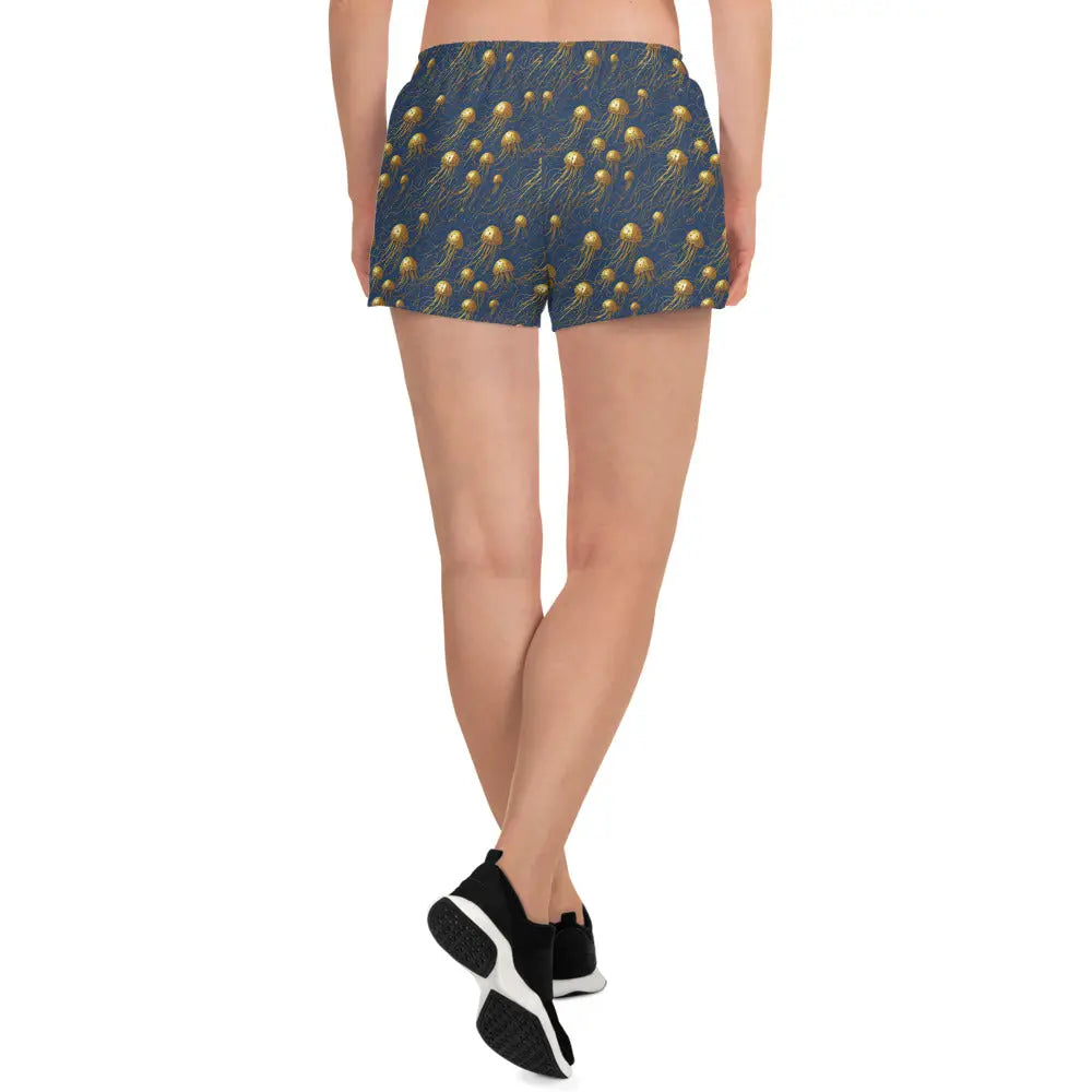 Unisex Athletic Shorts - Blue and Gold Jellyfishes - by Jelly Kvlt