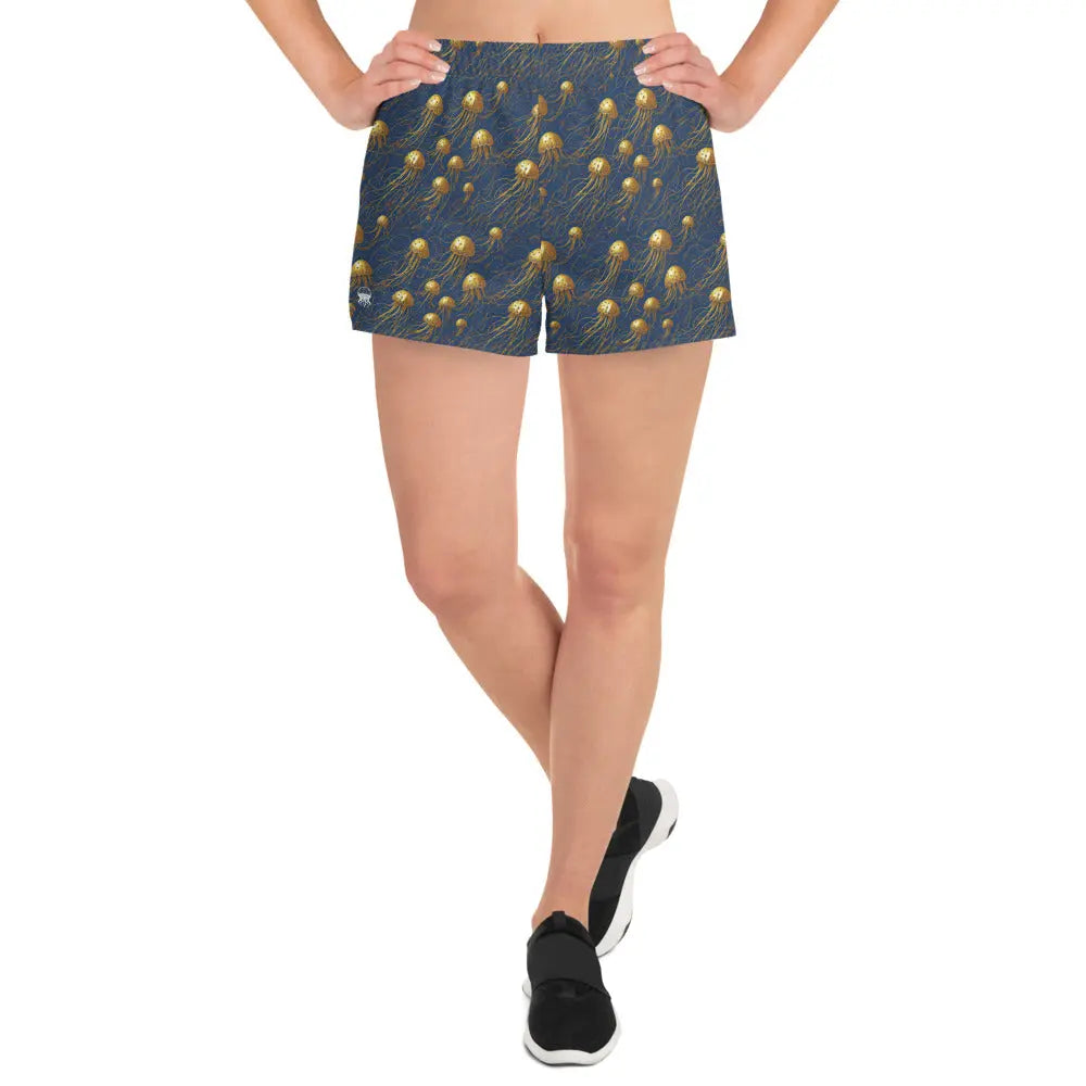Unisex Athletic Shorts - Blue and Gold Jellyfishes - by Jelly Kvlt