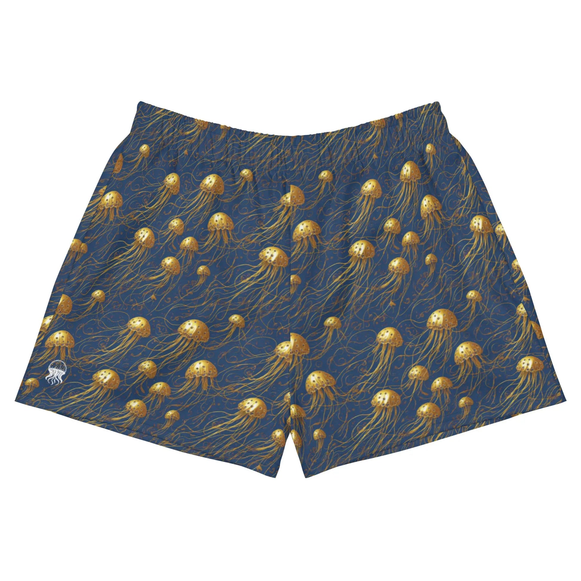 Unisex Athletic Shorts - Blue and Gold Jellyfishes - by Jelly Kvlt