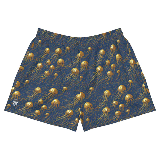 Unisex Athletic Shorts - Blue and Gold Jellyfishes - by Jelly Kvlt
