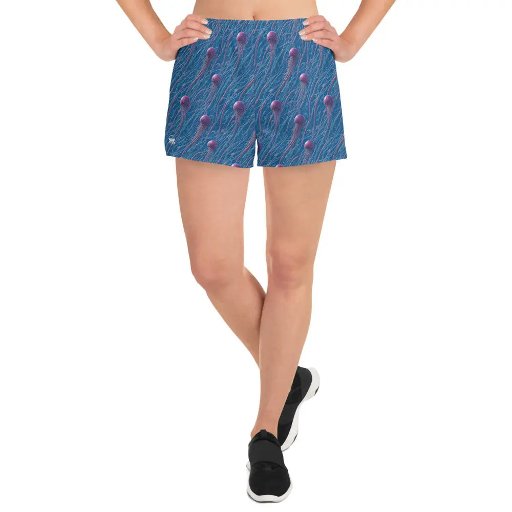 Unisex Athletic Shorts - Blue and Violet Jellyfishes - by Jelly Kvlt