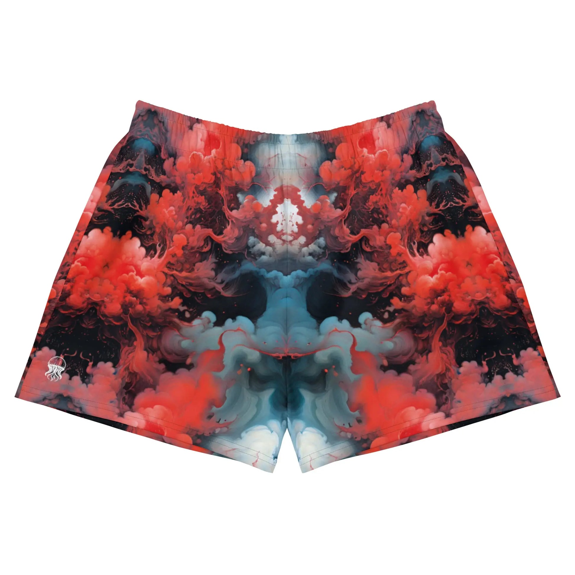 Unisex Athletic Shorts - Ethereal Crimson Flow - Dark - by Jelly Kvlt
