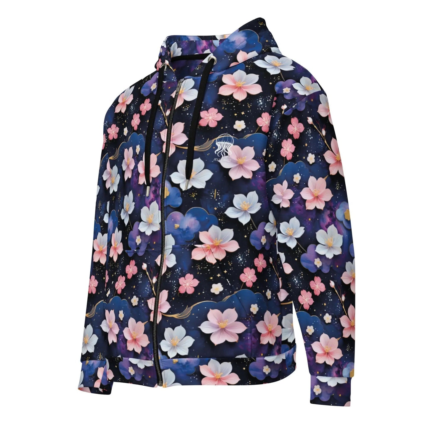 Unisex Comfort Zip Hoodie - Midnight Sakura | Sustainable & Cozy