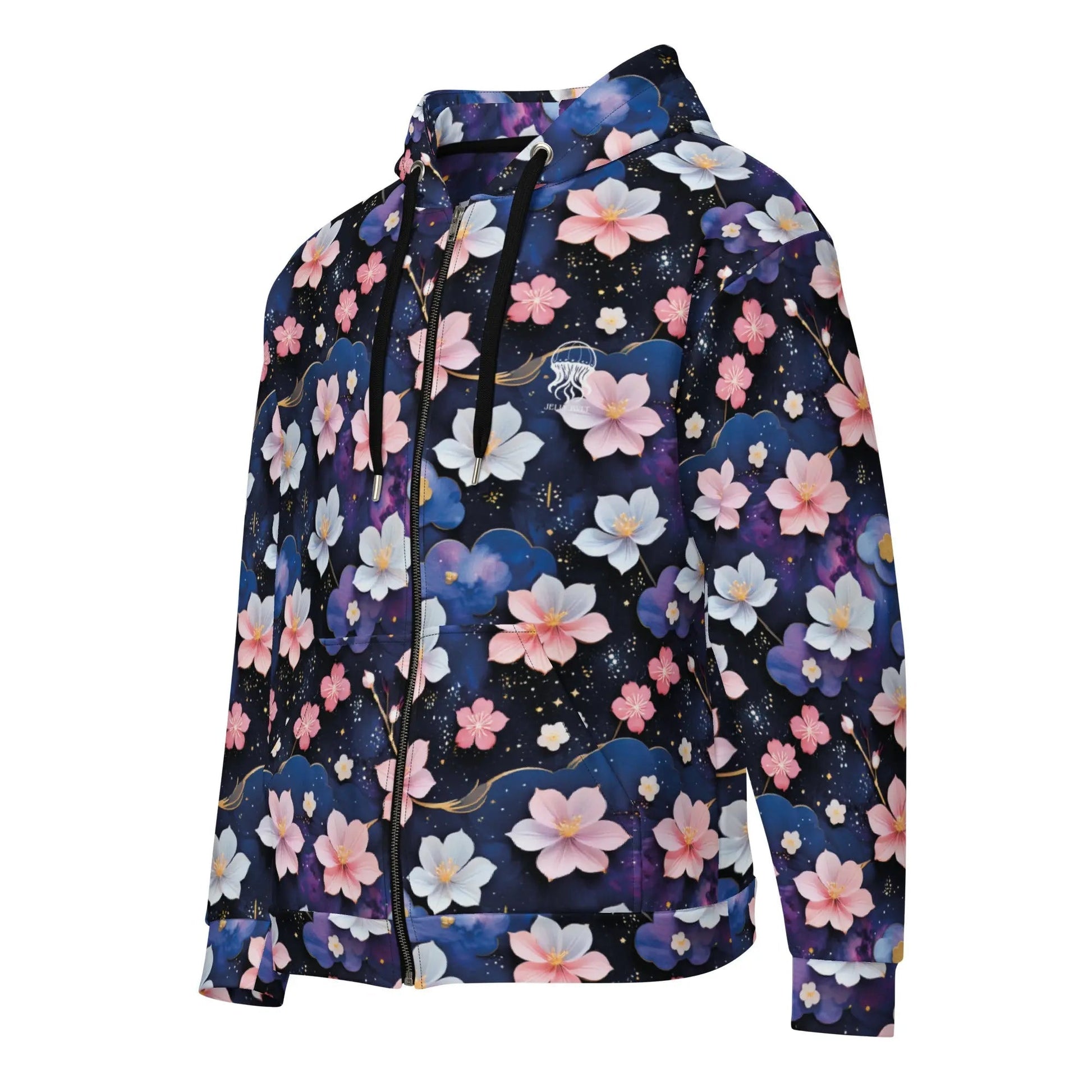 Unisex Comfort Zip Hoodie - Midnight Sakura | Sustainable & Cozy