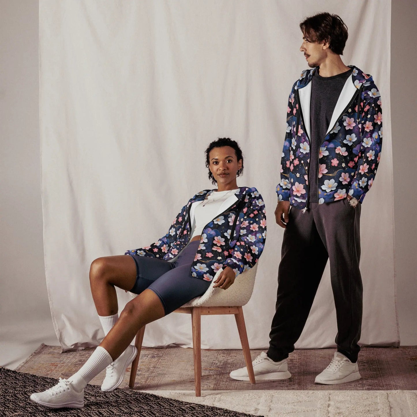 Unisex Comfort Zip Hoodie - Midnight Sakura | Sustainable & Cozy