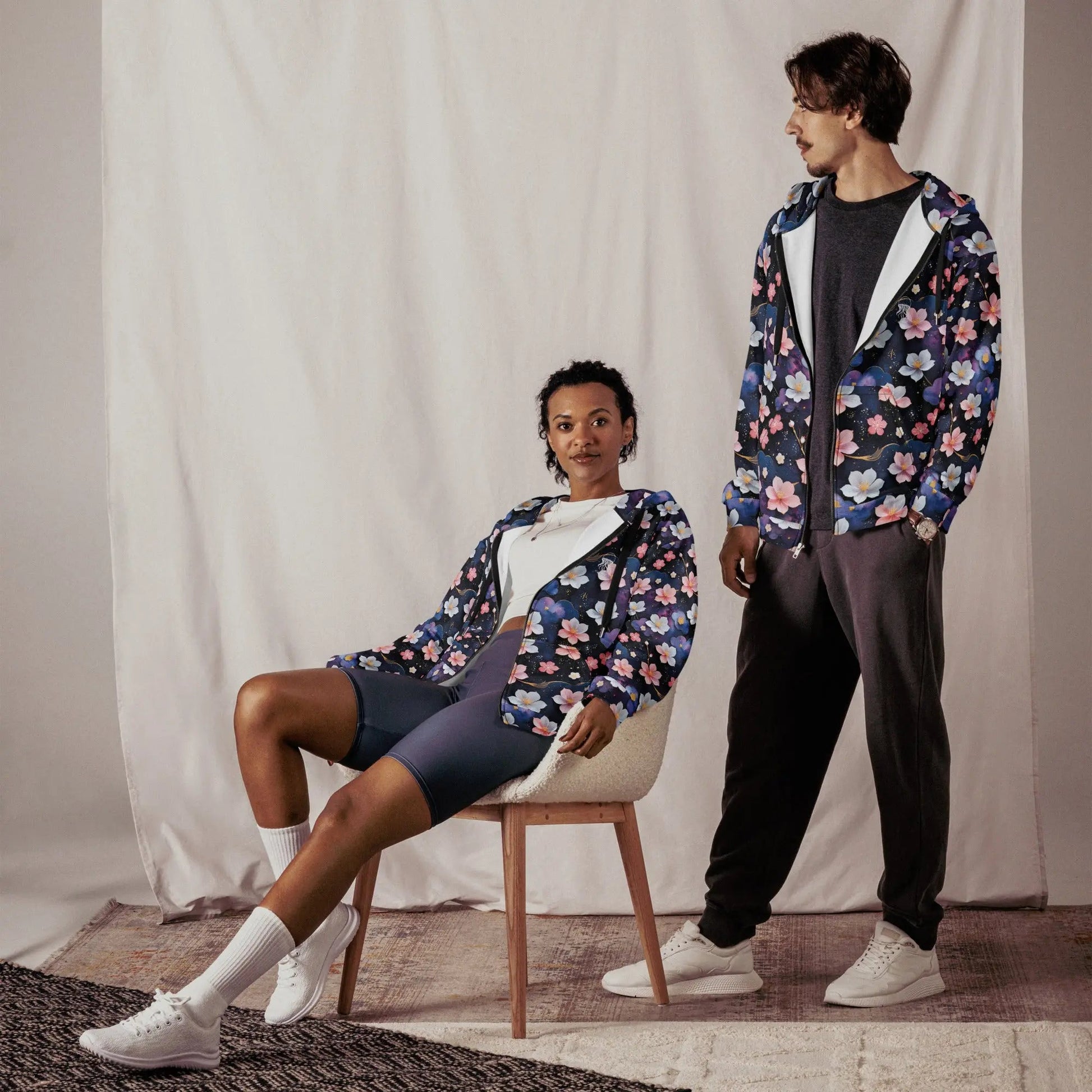 Unisex Comfort Zip Hoodie - Midnight Sakura | Sustainable & Cozy