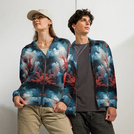 Unisex Track Jacket - Ethereal Crimson Flow (Light) | Cosmic Elegance by Jelly Kvlt