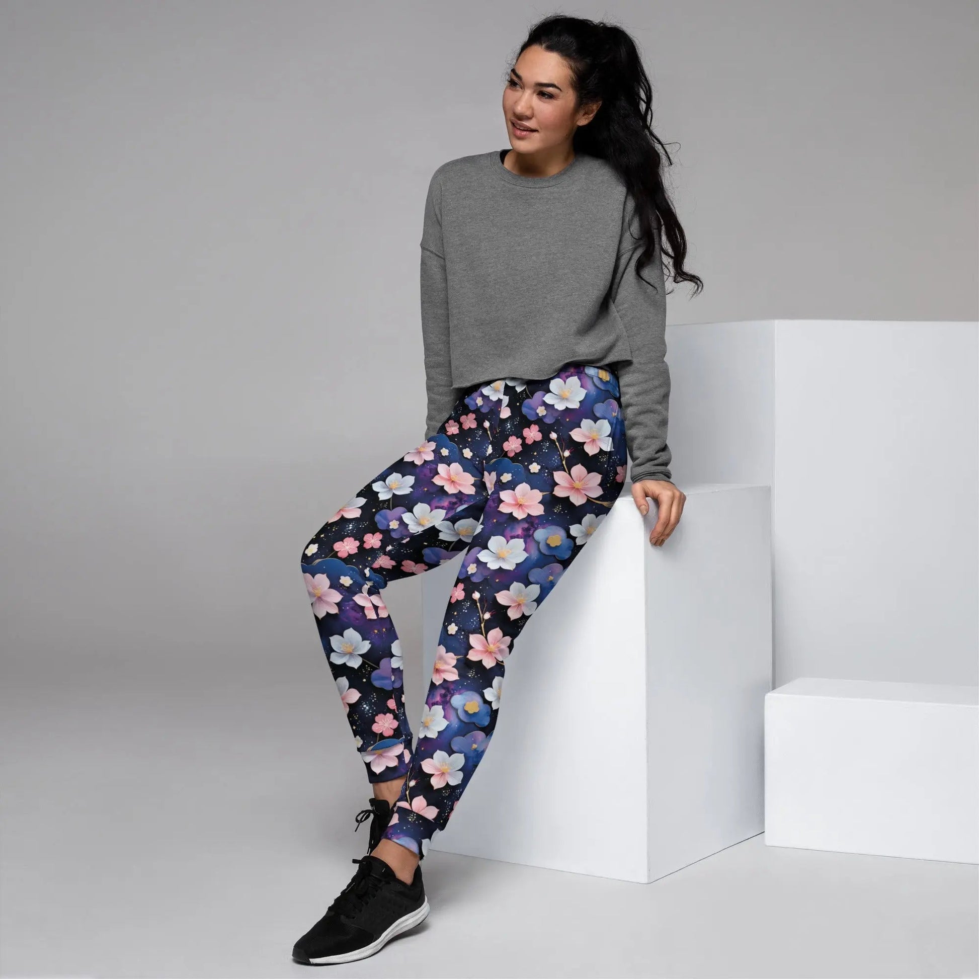 Women’s Comfortable Joggers - Midnight Sakura | Sustainable & Cozy