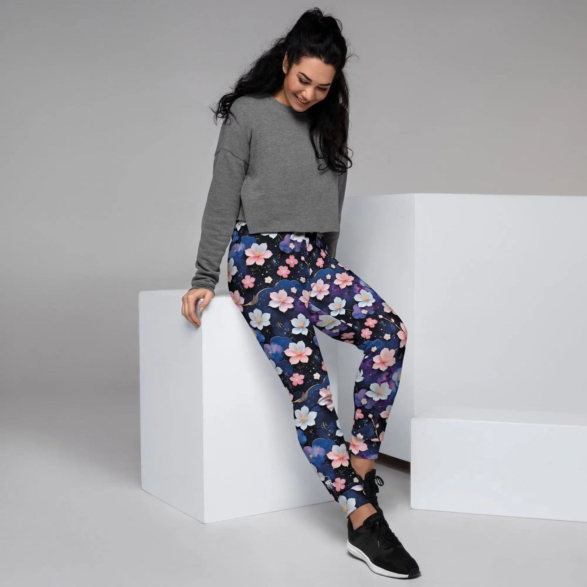 Women’s Comfortable Joggers - Midnight Sakura | Sustainable & Cozy