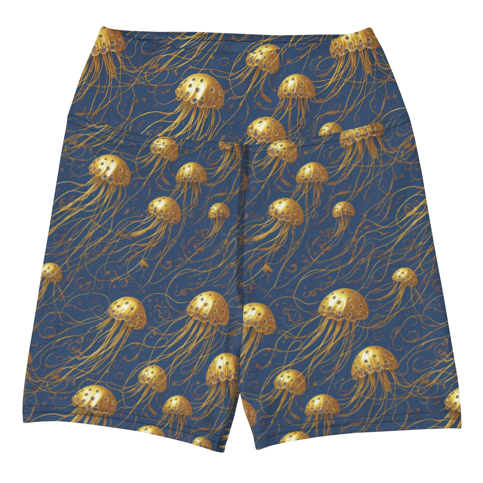 Yoga Shorts - Blue And Gold Jellyfishes | Jelly Kvlt