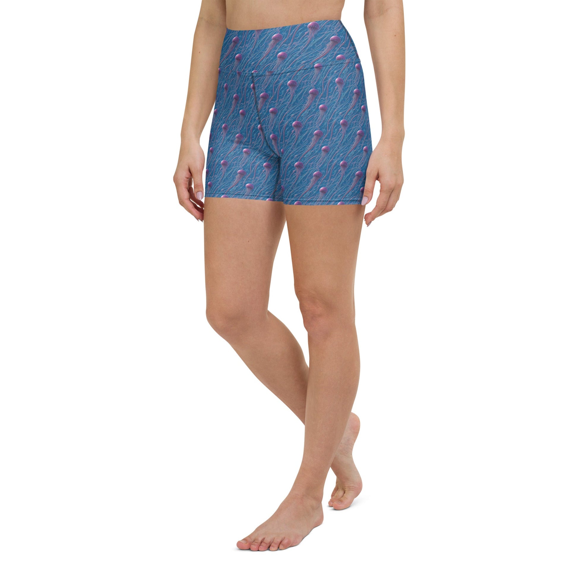 Yoga Shorts - Blue And Violet Jellyfishes | Jelly Kvlt