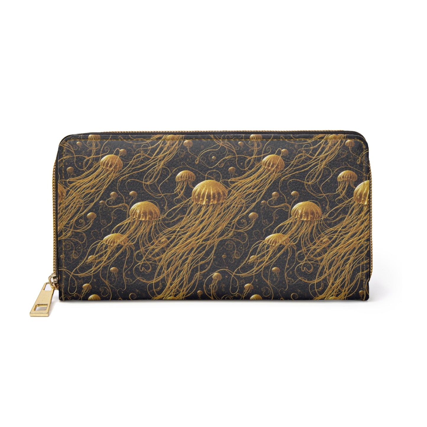 Zipper Wallet - Black and Gold Jellyfishes - by Jelly Kvlt