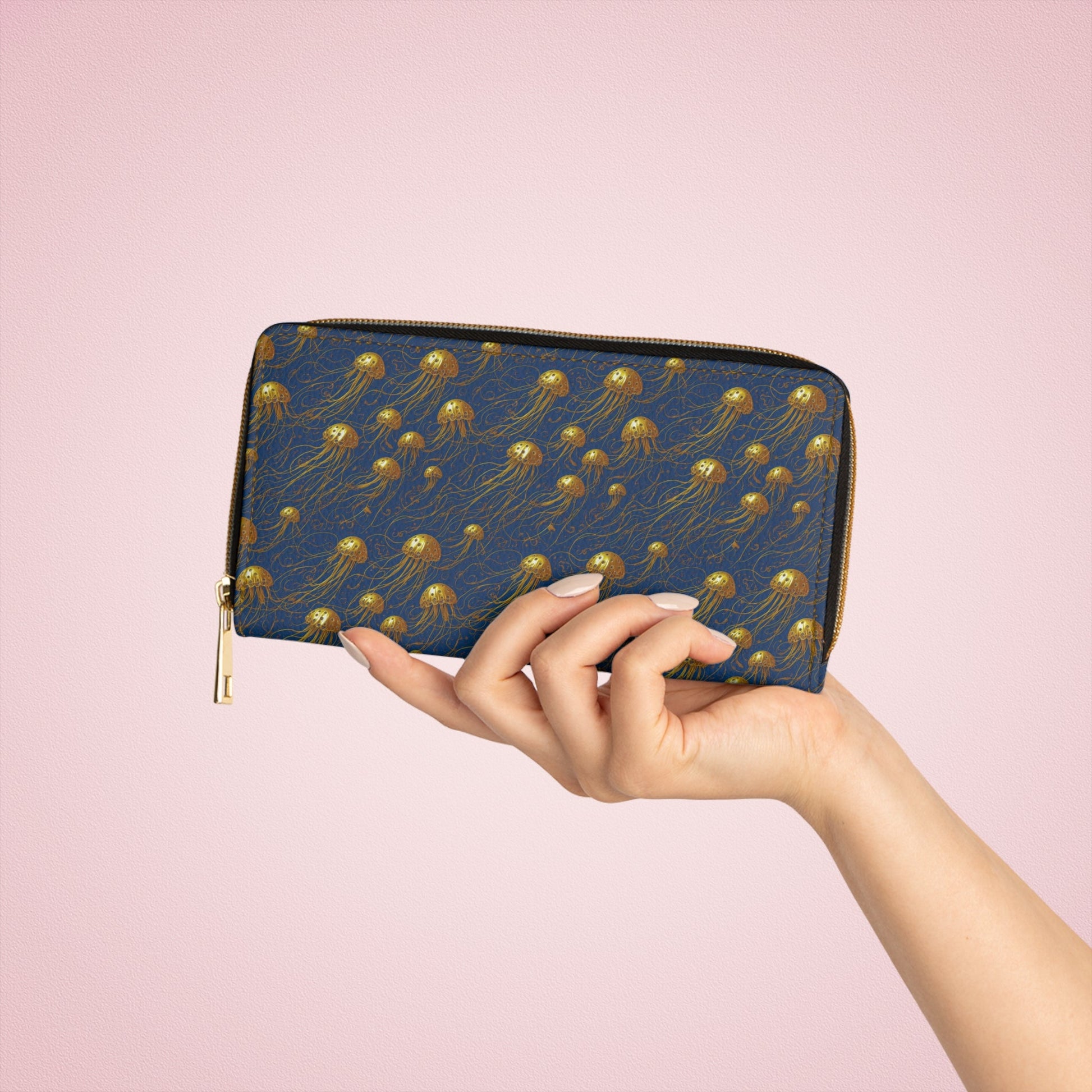 Zipper Wallet - Blue and Gold Jellyfishes - by Jelly Kvlt