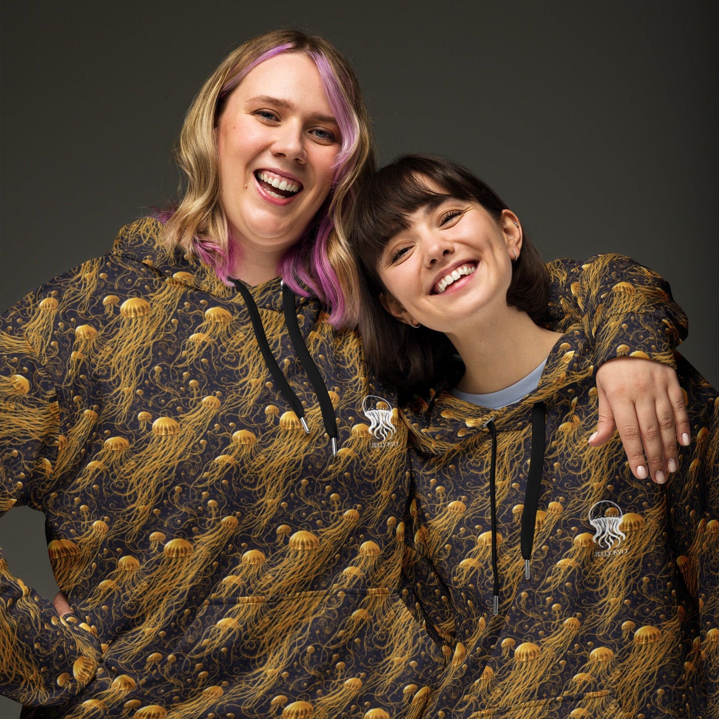 Unisex Comfort Hoodie - Black and Gold Jellyfishes - by Jelly Kvlt