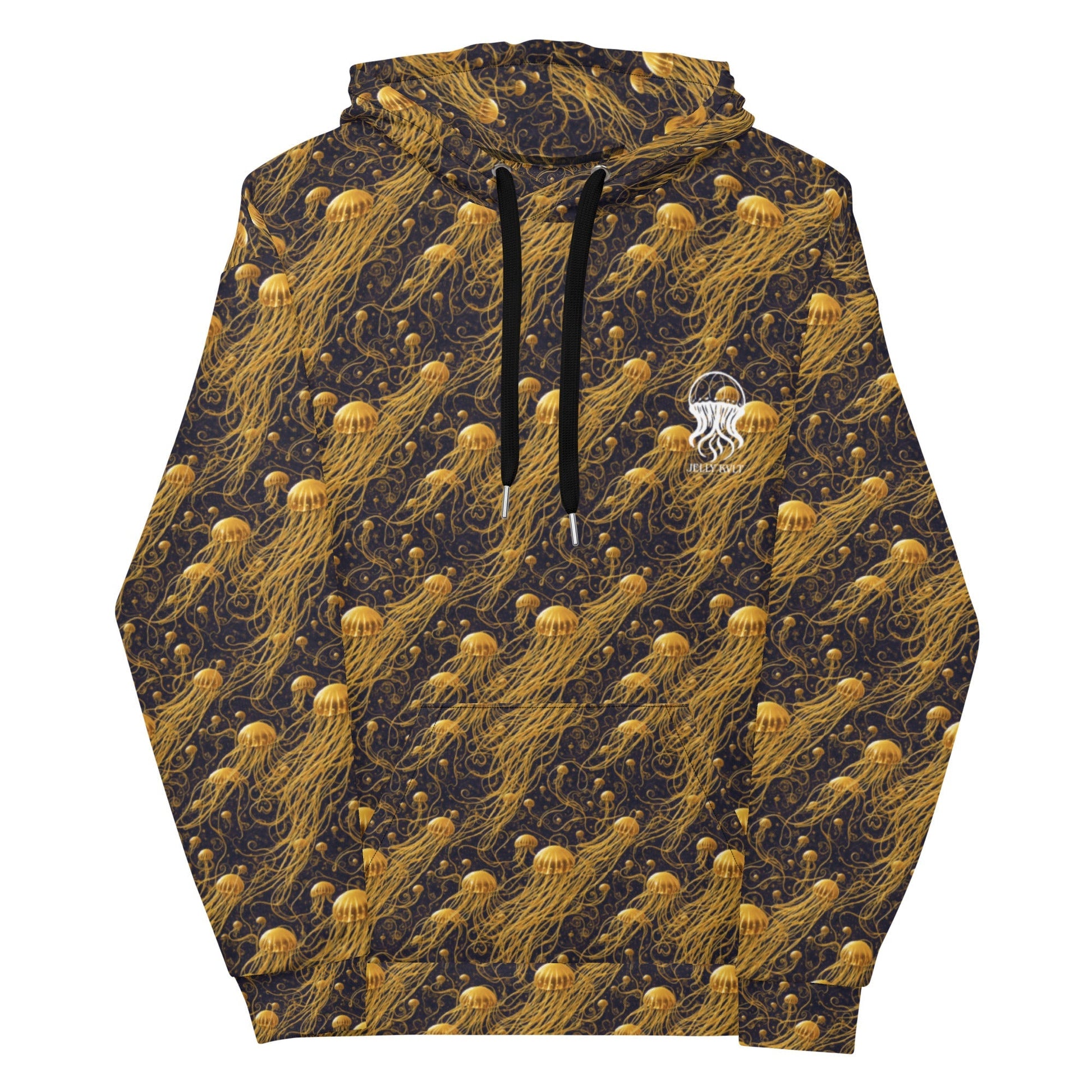 Unisex Comfort Hoodie - Black and Gold Jellyfishes - by Jelly Kvlt