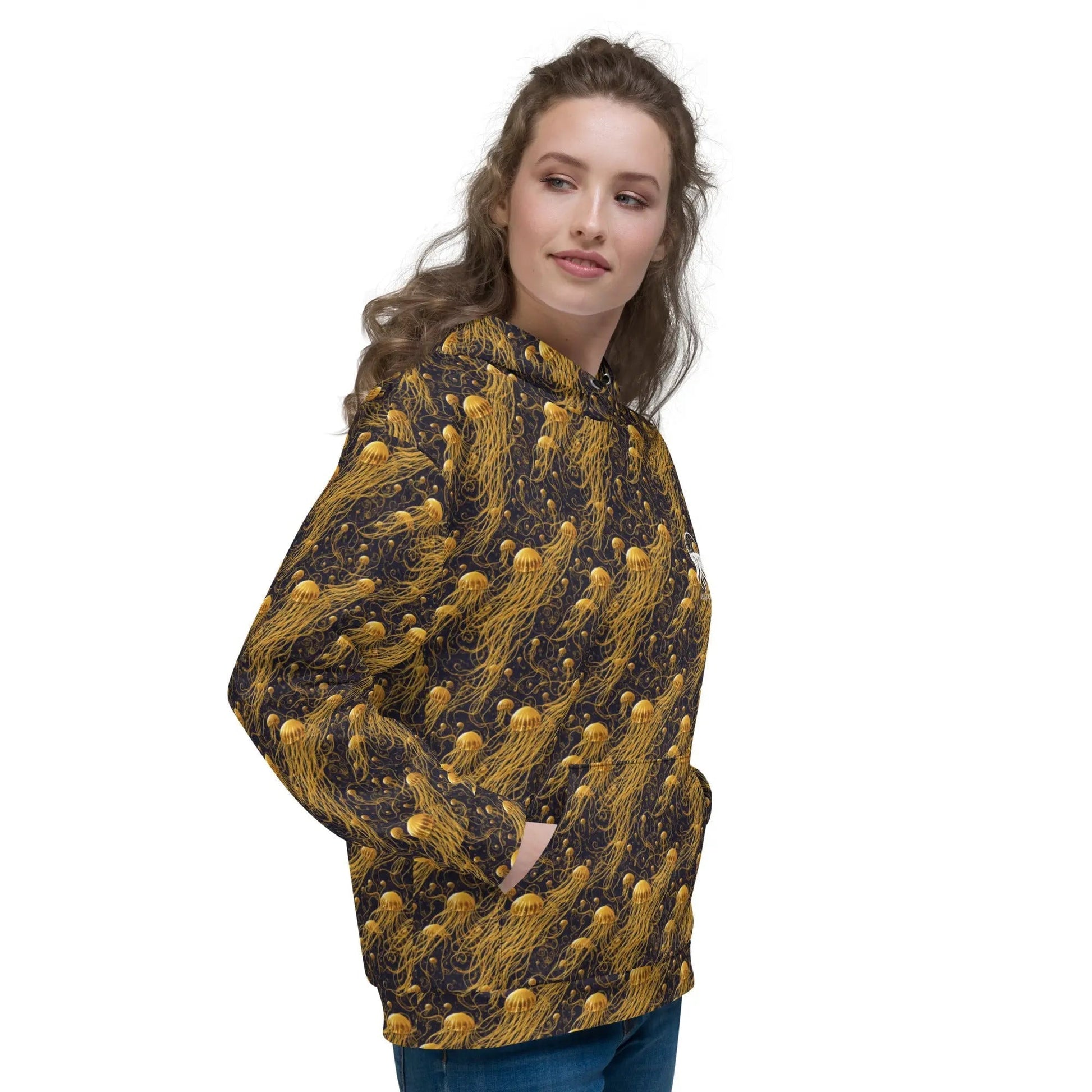 Unisex Comfort Hoodie - Black and Gold Jellyfishes - by Jelly Kvlt