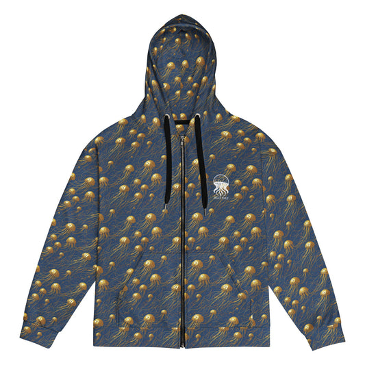 Unisex Comfort Zip Hoodie - Blue and Gold Jellyfishes - by Jelly Kvlt