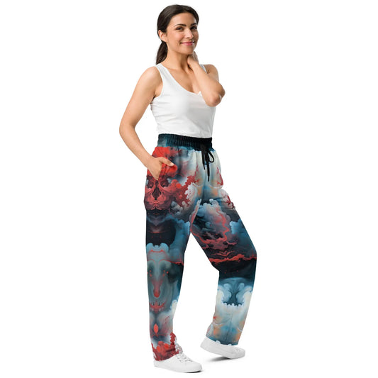 Unisex Wide-leg Joggers - Ethereal Crimson Flow - Light - by Jelly Kvlt